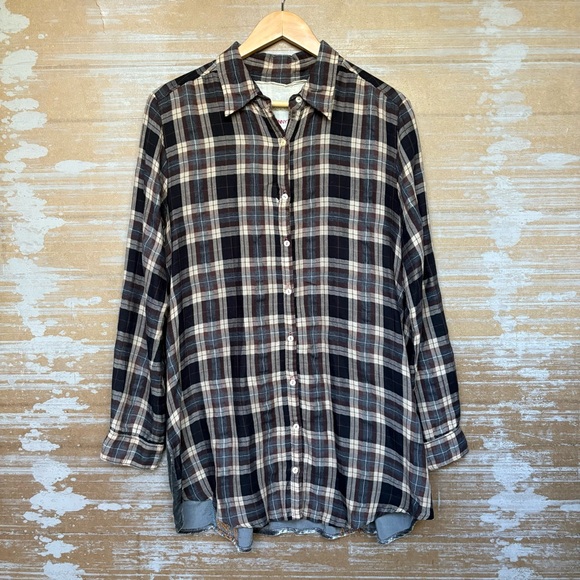 Johnny Was 3J Workshop Plaid Velvet Embroidered Flannel Top Boho Womens M - Picture 2 of 8
